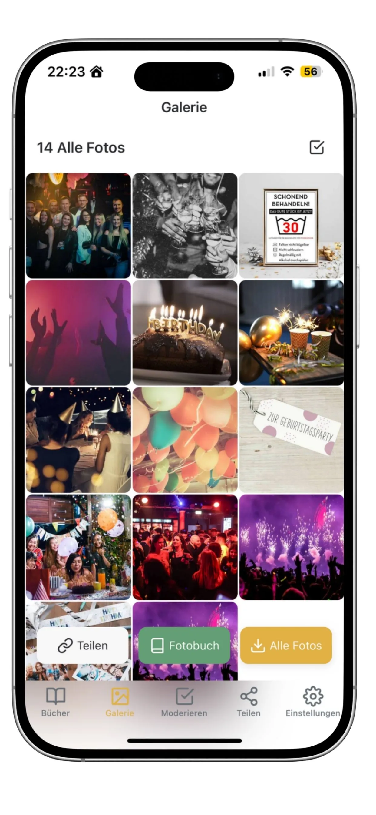 MyTOM App Galerie – Alle Event-Fotos ansehen und als PDF-Fotobuch exportieren