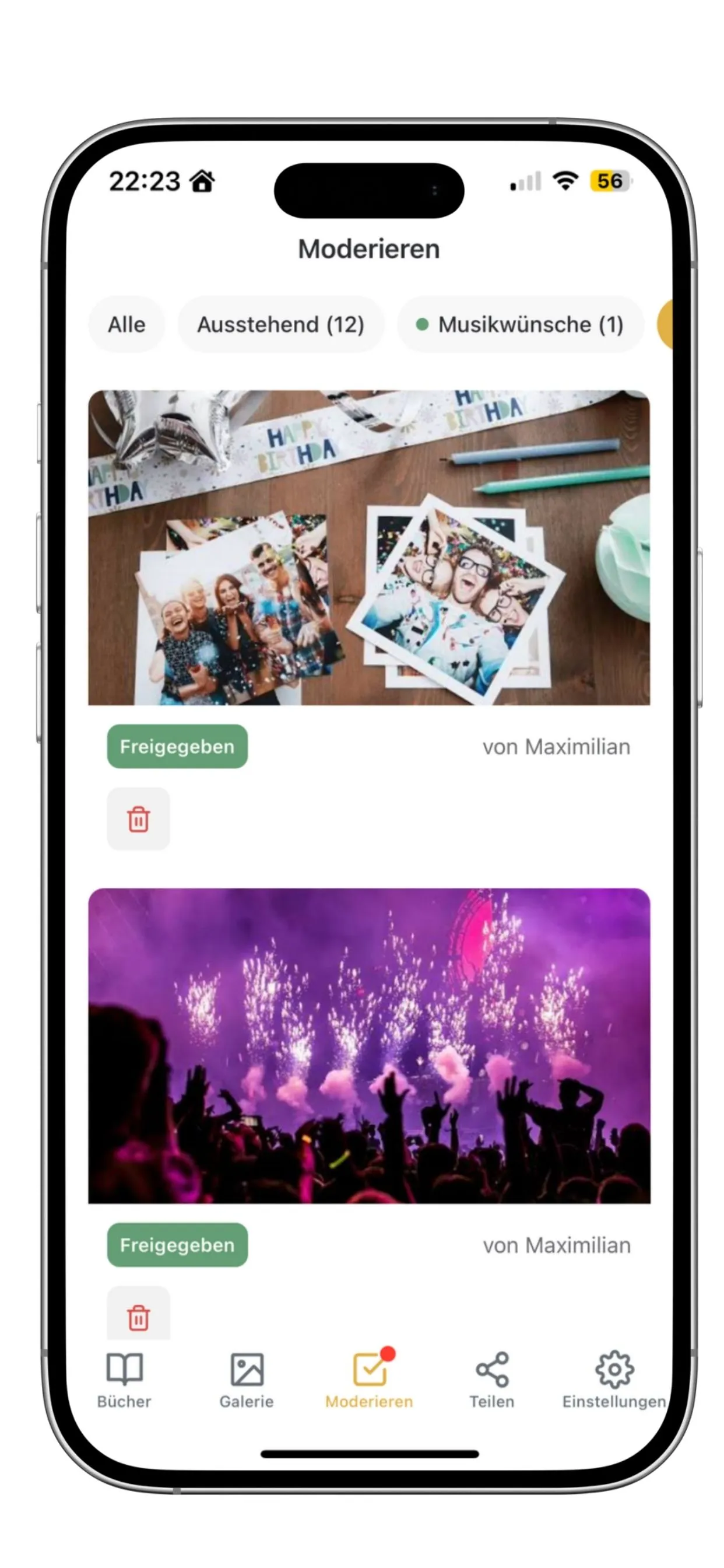 MyTOM App Moderieren – Fotos und Musikwünsche freigeben in Echtzeit